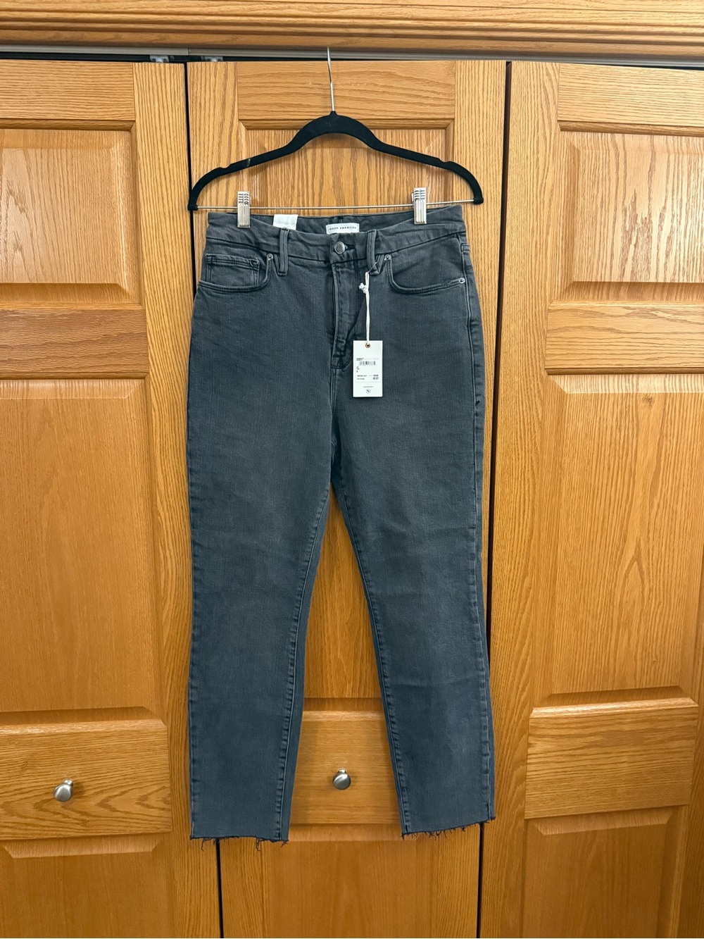 Good American Washed Black High-Rise Cropped Jeans